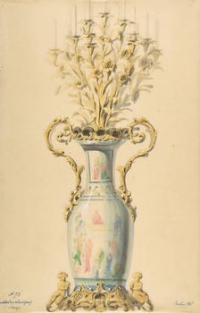 Design for a Chinese-Style Porcelain Candelabra, 19th century. Creator: Anon