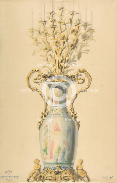 Design for a Chinese-Style Porcelain Candelabra, 19th century. Creator: Anon.