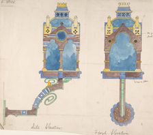 Design for a Church Wall Lantern, Front and Side Elevations, ca. 1880. Creator: Richardson Ellson & Co