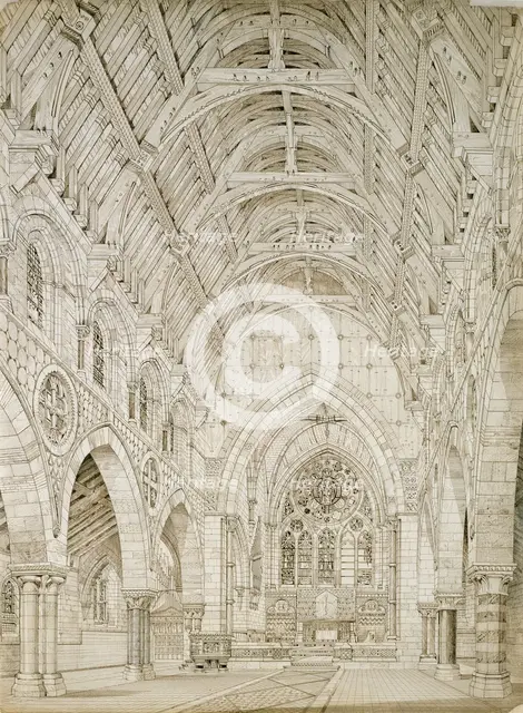 Design for a church: interior perspective, c1864. Creator: Richard Norman Shaw.