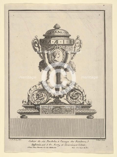 Design for a Clock, Title Page to 'Cahier de six Pendules', ca. 1770. Creators: Jean Francois Forty, C Colinet.