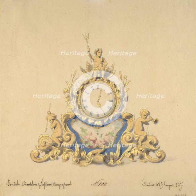 Design for a Clock with Neptune, 19th century. Creator: Anon.