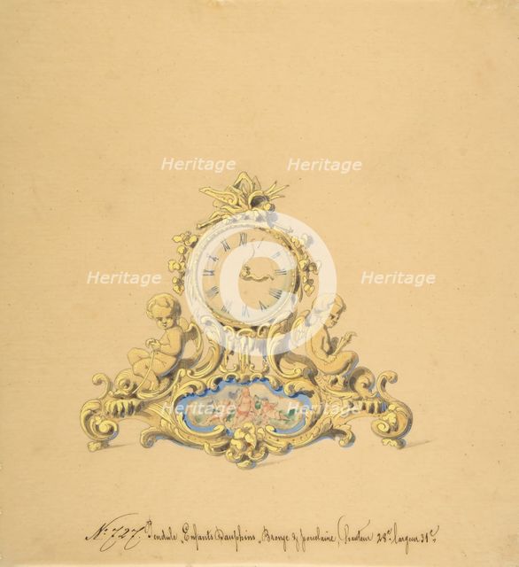 Design for a Clock with Two Cherubs, 19th century. Creator: Anon.