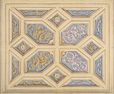 Design for a coffered ceiling decorated with rinceaux, 1840-97. Creators: Jules-Edmond-Charles Lachaise, Eugène-Pierre Gourdet