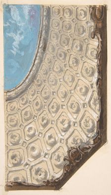 Design for a coffered ceiling with a central oval painted in clouds, 1830-97. Creators: Jules-Edmond-Charles Lachaise, Eugène-Pierre Gourdet