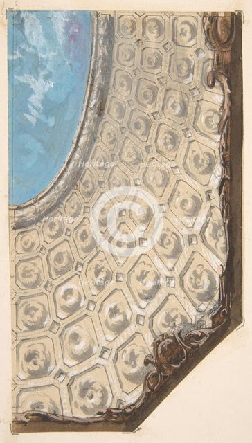 Design for a coffered ceiling with a central oval painted in clouds, 1830-97. Creators: Jules-Edmond-Charles Lachaise, Eugène-Pierre Gourdet.