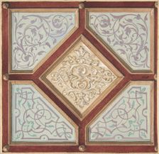 Design for a coffered ceiling with alternative decorative patterns, 1840-97. Creators: Jules-Edmond-Charles Lachaise, Eugène-Pierre Gourdet