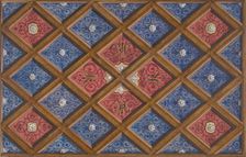 Design for a coffered ceiling with painted initials: SRI (?), 1840-97. Creators: Jules-Edmond-Charles Lachaise, Eugène-Pierre Gourdet