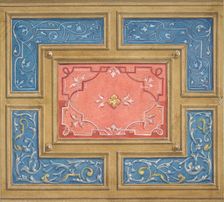 Design for a coffered ceiling with painted panels, 1840-97. Creators: Jules-Edmond-Charles Lachaise, Eugène-Pierre Gourdet