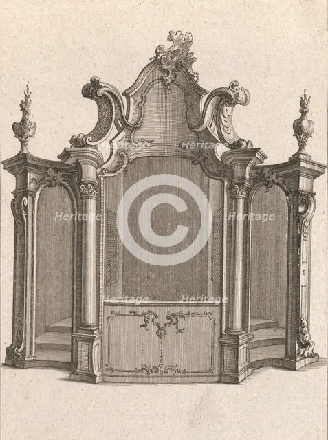 Design for a Confessional, Plate 4 from an Untitled Series of Designs for C..., Printed ca. 1750-56. Creator: Carl Pier.