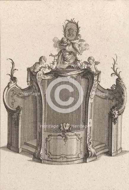 Design for a Confessional, Plate 2 from an Untitled Series of Designs for C..., Printed ca. 1750-56. Creator: Carl Pier.