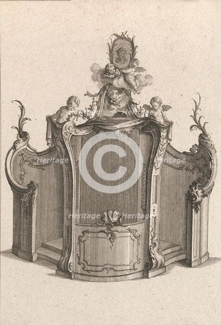 Design for a Confessional, Plate 2 from an Untitled Series of Designs for C..., Printed ca. 1750-56. Creator: Carl Pier.