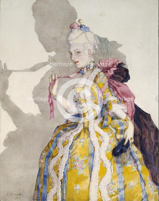 Design for a Costume of a Marquise for the ballerina Tamara Karsavina, 1924. Artist: Konstantin Somov.