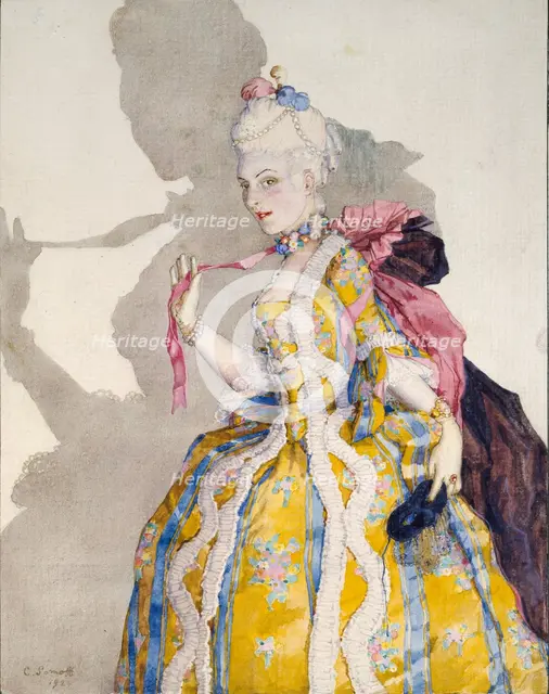 Design for a Costume of a Marquise for the ballerina Tamara Karsavina, 1924. Artist: Konstantin Somov.