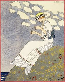 Design for a country dress by Maison Paquin, 1913. Creator: Georges Barbier