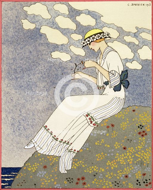 Design for a country dress by Maison Paquin, 1913. Creator: Georges Barbier.