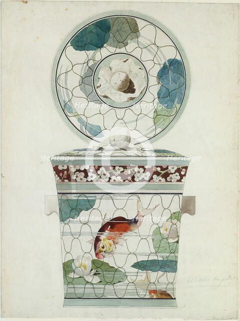Design for a Covered Dish in the "Service au Filet" (Fish Net Ware)..., 1875-85. Creator: Attributed to Amédée de Caranza.