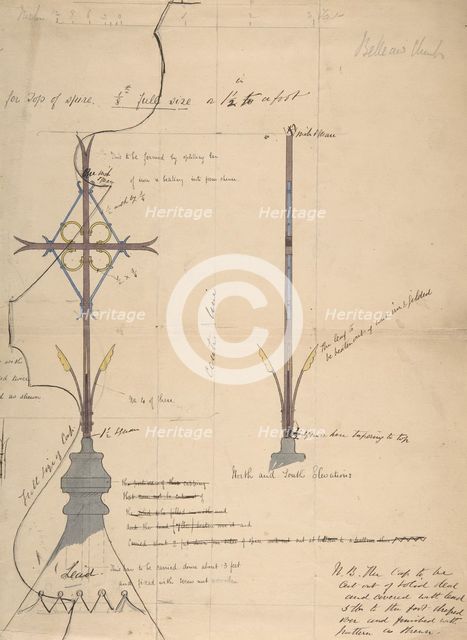 Design for a Cross Supported by Lead Roof Cap, for Belleaw Church, ca. 1880. Creator: Richardson Ellson & Co.