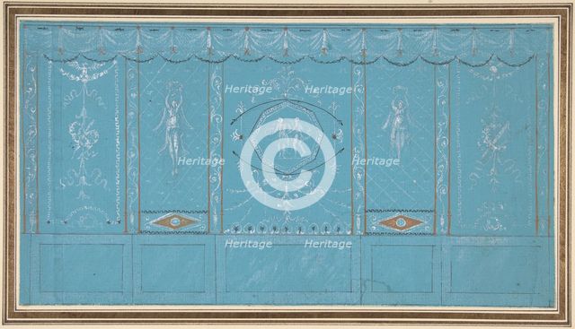 Design for a Decorated Wall with Grottesque over Blue Background, 1762-1844. Creator: Giuseppe Bernardino Bison.