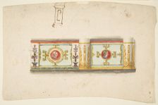 Design for a Decorative Wall Panel with Profile Portraits, and a Study for a Column, 19th century. Creator: Anon