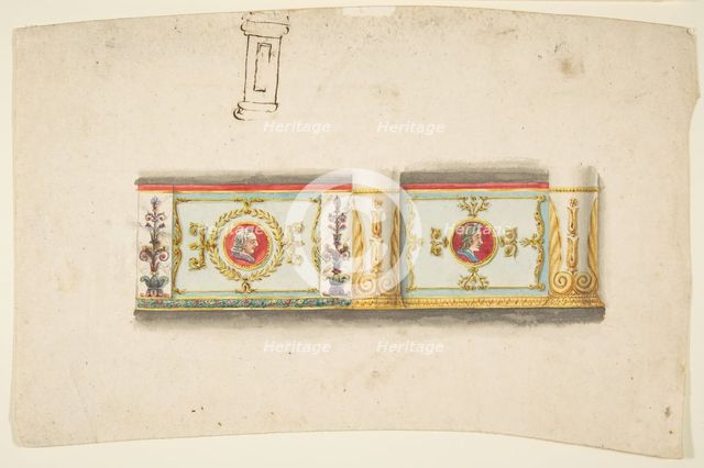 Design for a Decorative Wall Panel with Profile Portraits, and a Study for a Column, 19th century. Creator: Anon.
