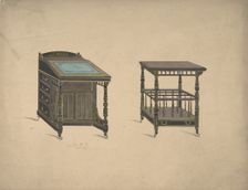 Design for a Desk on Wheels and a Canterbury Table on Wheels, 19th century. Creator: Anon
