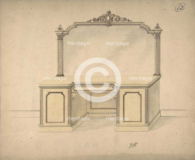 Design for a Desk with Mirror, 1841-84. Creator: Charles Hindley & Sons.