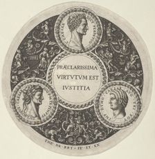 Design for a Dish with Portraits of the Roman Emperors Caesar, Claudius, and Otho, ca...., ca. 1588. Creator: Theodor de Bry