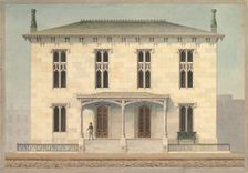 Design for a Double Townhouse (front elevation), ca. 1843. Creator: Alexander Jackson Davis