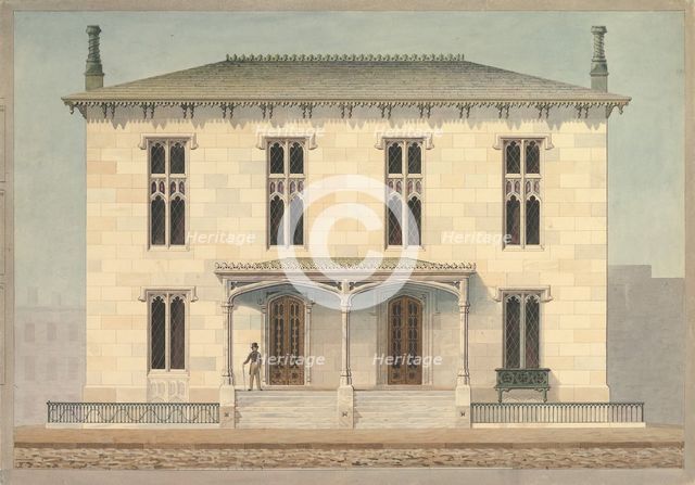 Design for a Double Townhouse (front elevation), ca. 1843. Creator: Alexander Jackson Davis.