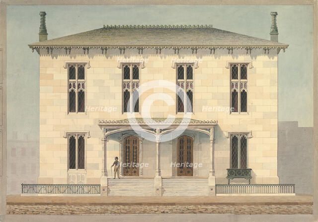 Design for a Double Townhouse (front elevation), ca. 1843. Creator: Alexander Jackson Davis.