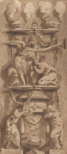 Design for a Funerary Monument or Epitaph with Mourning Figures, 18th century. Creator: Anon
