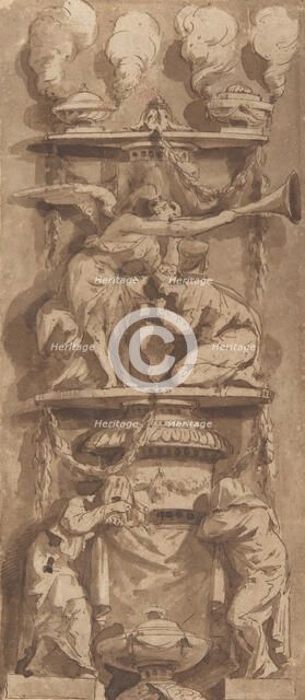 Design for a Funerary Monument or Epitaph with Mourning Figures, 18th century. Creator: Anon.