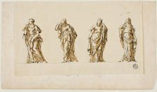 Design for a Funerary Monument: Four Draped Mourning Female Figures, n.d. Creators: John Michael Rysbrack, Sir James Thornhill