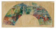 Design for a Fan Featuring a Landscape and a Statue of the Goddess Hina, 1900/03. Creator: Paul Gauguin