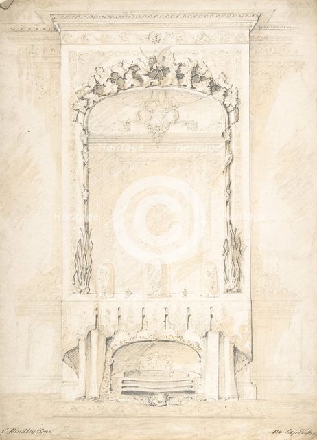 Design for a Fireplace and Mirror, 1841-84. Creator: Charles Hindley & Sons.