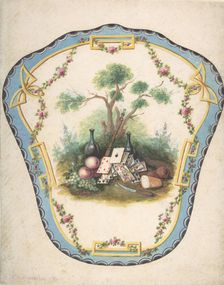 Design for a Firescreen with Picnic Scene and Playing Cards, Late 18th century. Creator: Eugène Charpentier