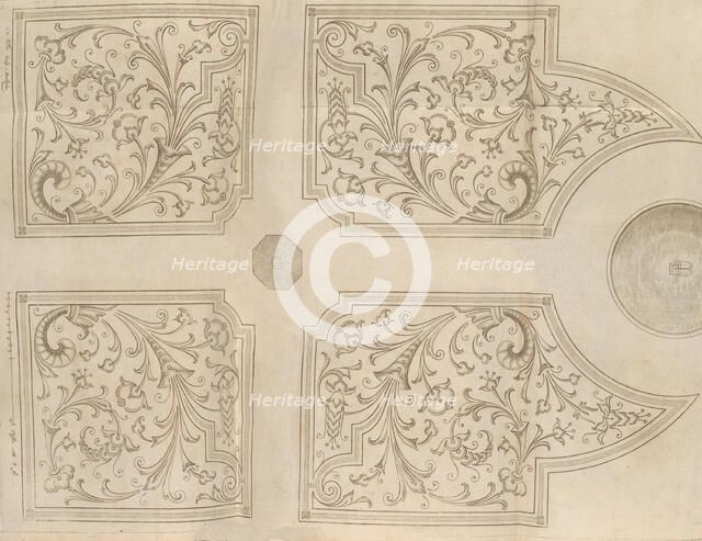 Design for a fountain and four square parterres for a pleasure garden, 1651. Creators: Jan van de Velde, Wolfgang Hartmann.