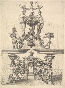 Design for a Fountain, Plate 119 from Dietterlin's Architectura, 1598. Creator: Wendel Dietterlin the Elder