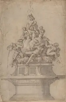 Design for a Fountain with Rivergods and Nymphs., 1511-74. Creator: Giorgio Vasari