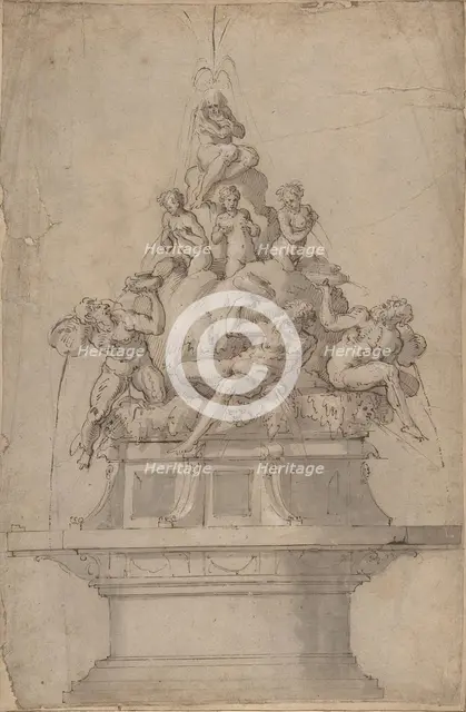 Design for a Fountain with Rivergods and Nymphs., 1511-74. Creator: Giorgio Vasari.