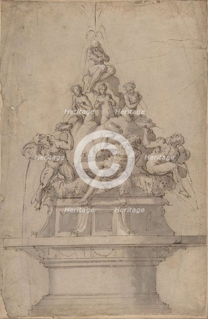 Design for a Fountain with Rivergods and Nymphs., 1511-74. Creator: Giorgio Vasari.