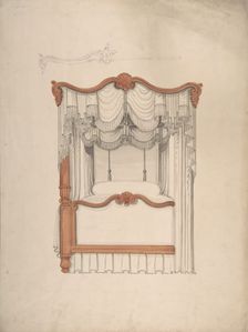 Design for a Four-poster Bed with Draperies, 1840-99. Creator: Anon