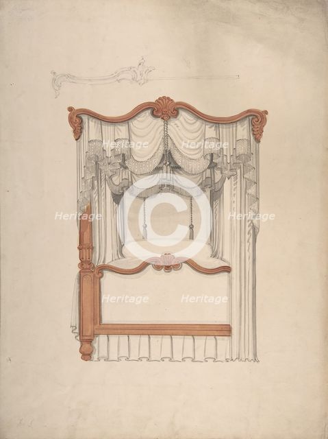 Design for a Four-poster Bed with Draperies, 1840-99. Creator: Anon.