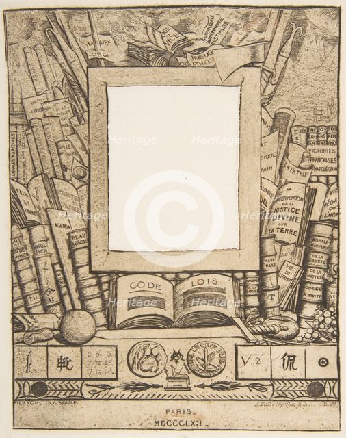 Design for a frame for the portrait of Armand Guéraud, 1862. Creator: Charles Meryon.