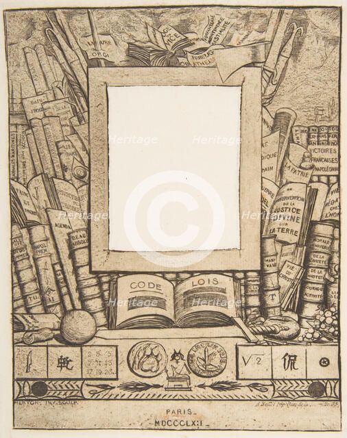 Design for a frame for the portrait of Armand Guéraud, 1862. Creator: Charles Meryon.