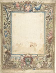 Design for a Frame with Armorial Trophies, the Medici Coat of Arms..., 16th century. Creator: Anon