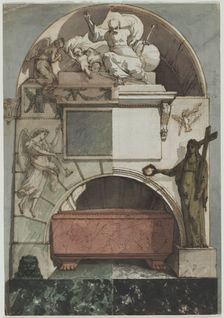 Design for a Fresco of an Artist's Tomb in the Certosa of Bologna (recto), c. 1810-1820. Creator: Pietro Fancelli (Italian, 1764-1850)