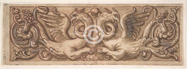 Design for a Frieze with Two Griffins, 1650-1700. Creator: Anon.