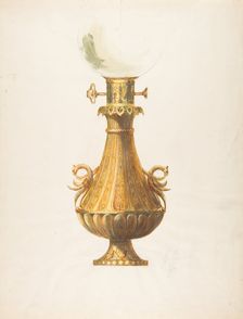 Design for a Gas Lamp with Gilt Base and Glass Globe, 19th century. Creator: Guérard